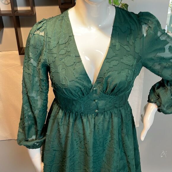 Cupshe Emerald Lace Mini Dress Long Sleeve Floral Print A Line Dress L RefCPS079 - Picture 11 of 13